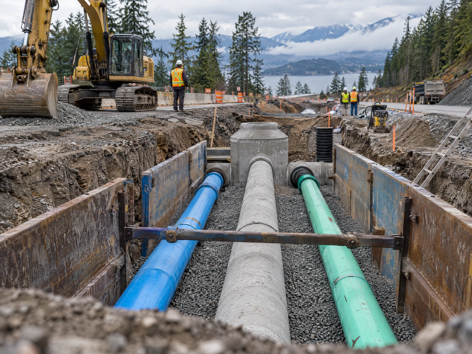 Underground water, storm, and sanitary utility installation