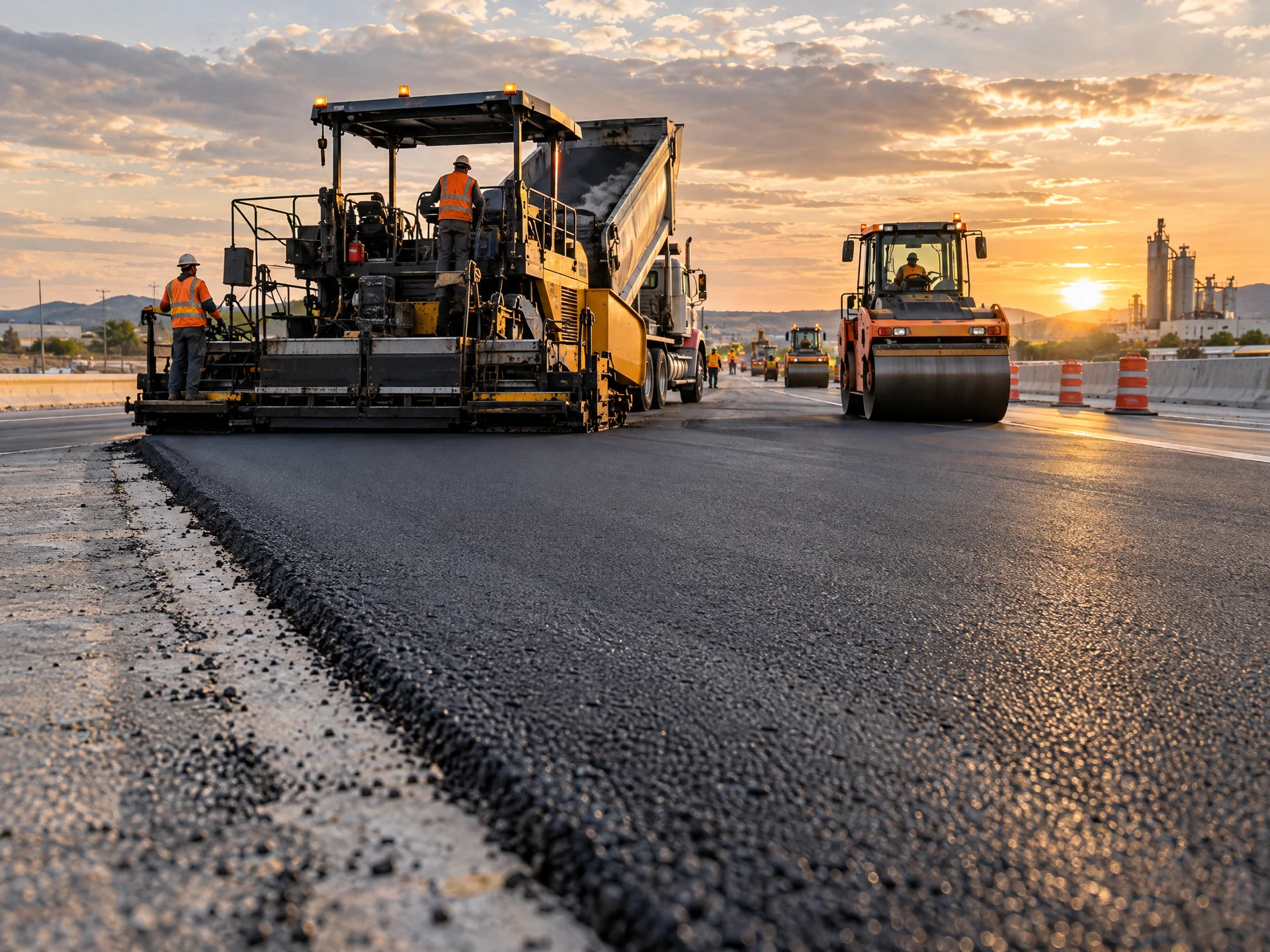 Asphalt paving and roadway resurfacing with paving equipment